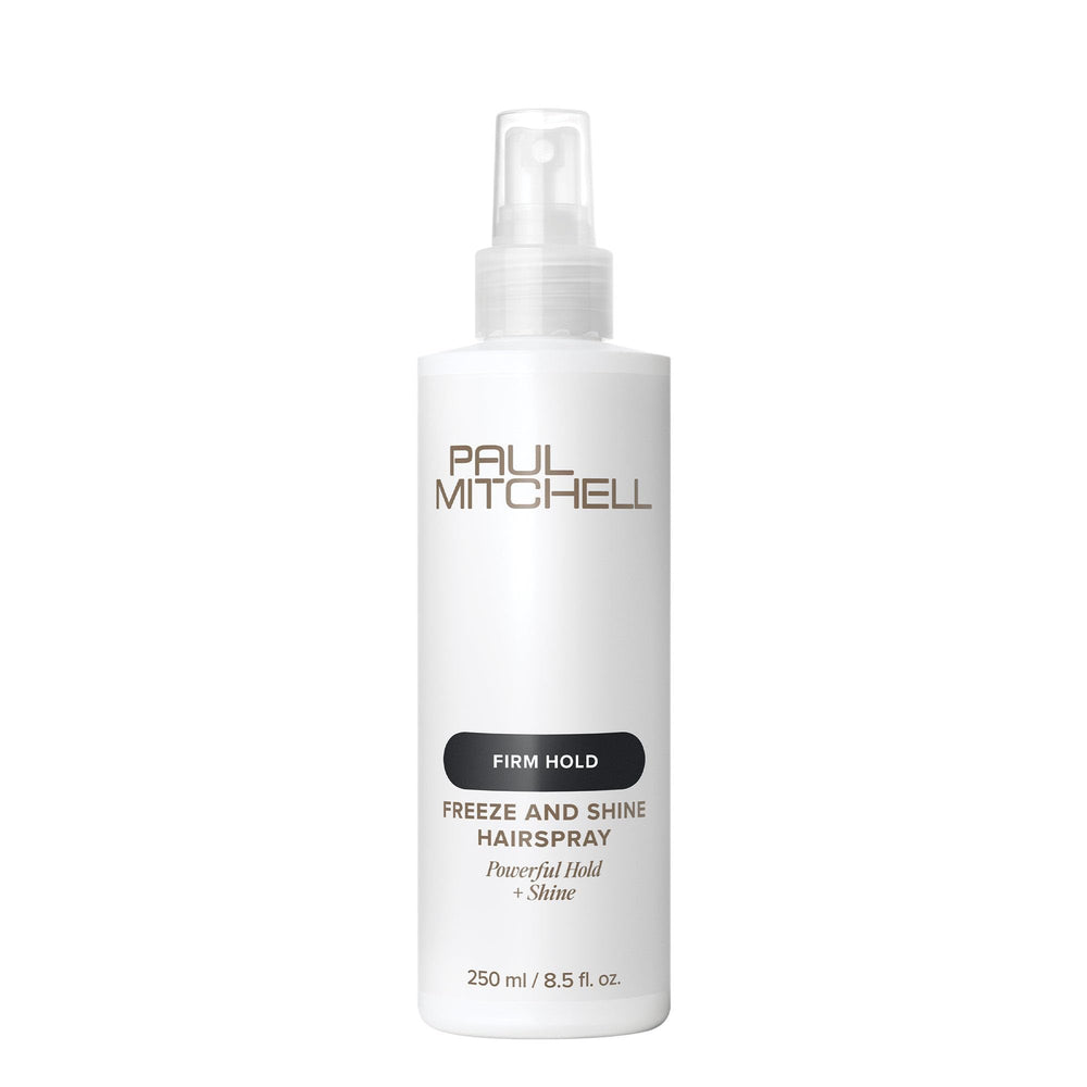 Paul Mitchell Freeze and Shine front packaging showing salon-ready bottle and branding benefit: reliable hold