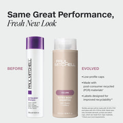 Paul Mitchell close-up of label and low-profile cap, emphasizes recyclability benefit