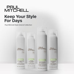 Paul Mitchell model using spray in hair showcasing natural finish and touchable texture benefits