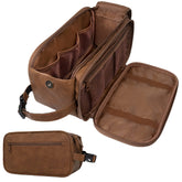 PAVILIA front view showing brown PU leather and compact profile for polished travel