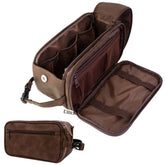 PAVILIA front view showing sleek PU leather and durable carry handle benefit organisation