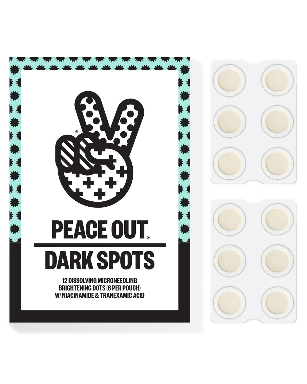 PEACE OUT front packaging showing 12-count dots and benefits