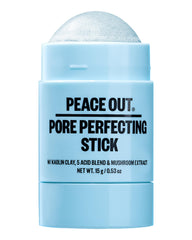 PEACE OUT front view of pore perfecting stick showing compact travel size and clarity benefit