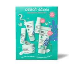 Peach Slices front packaging showing kit components and brightening benefit