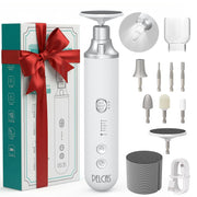 PELCAS front packaging showing complete cordless nail filer kit and benefits