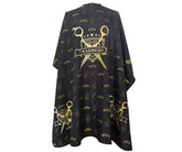 Pelocapa front view showing full black and gold cape protecting clothes