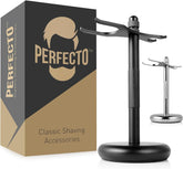 Perfecto front view stand showing sleek black finish and tidy storage benefit