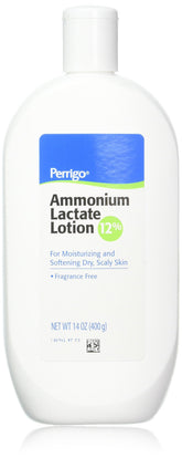 Perrigo front packaging showing 12% ammonium lactate label and flip-top