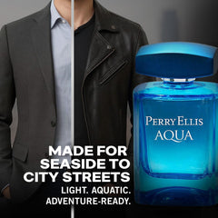 Perry Ellis Aqua cap and nozzle close-up demonstrating secure closure and portability