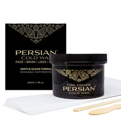 Persian cold wax kit front view showing natural packaging and kit benefits