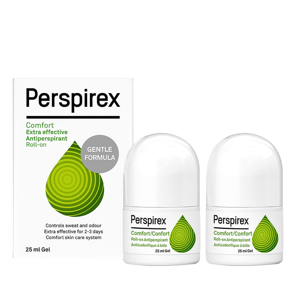 Perspirex roll-on front packaging showing two-pack and benefits