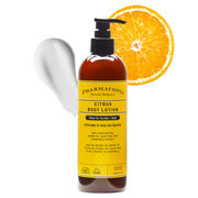 Pharmacopia front label of citrus body lotion showing product name and benefits