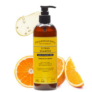 Pharmacopia front bottle view shows citrus scent and benefit of refreshing cleanse