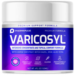 Pharmapulse Varicosyl front jar showing label and 4oz size for easy identification and benefit