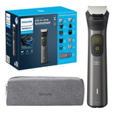 PHILIPS trimmer front view showing ergonomic grip and power button for control