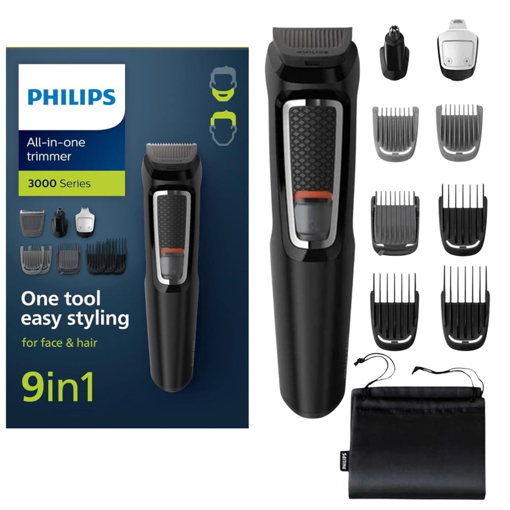 Philips Norelco front view showing trimmer and ergonomic grip benefit portability