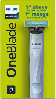 PHILIPS OneBlade First Shave front view showing ergonomic grip and controls for easy handling
