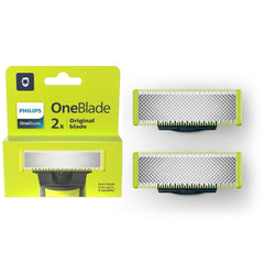 PHILIPS OneBlade front packaging showing two replacement blades and benefits