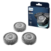 PHILIPS front packaging of Series 9000 replacement head showing product and benefit