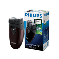 PHILIPS travel shaver front view showing compact design and portability