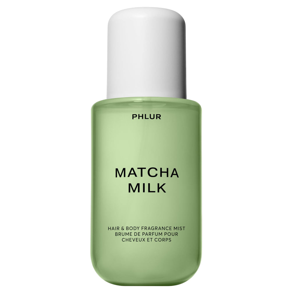 PHLUR bottle front view showing sleek packaging and fresh matcha scent