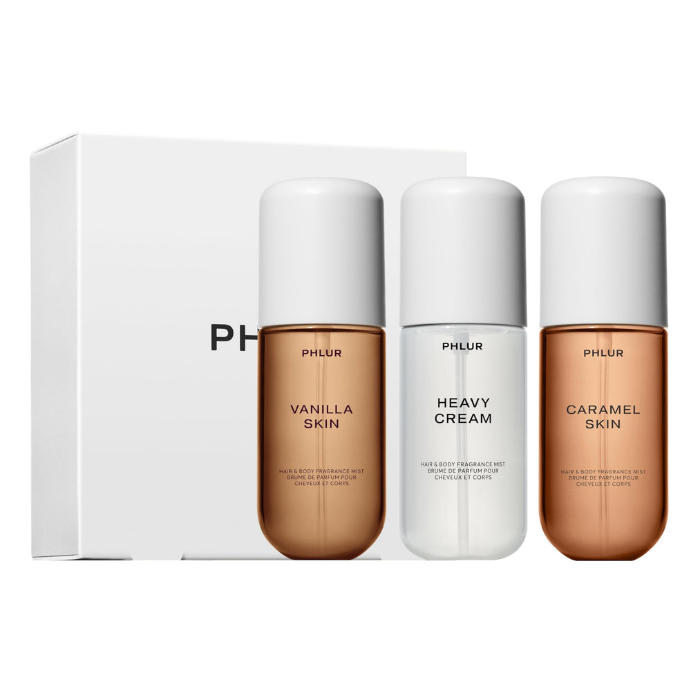 PHLUR Sweet Skin Trio front packaging showing three bottles, perfect gifting