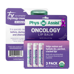 PhysAssist front packaging showing three organic lip balms for everyday hydration