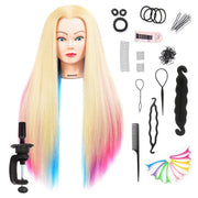 Pinzer mannequin head front view showing vibrant ombré hair and styling-ready length