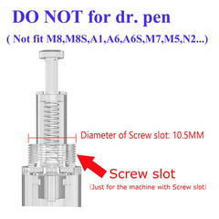 PIPM cartridge attached to a derma pen in use demonstrating easy screw‑slot installation