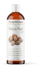 Plant Guru front bottle view showing pure shea nut oil packaging and brand benefit