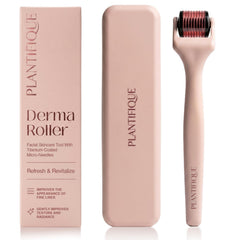 PLANTIFIQUE derma roller front view showing compact pink design and easy grip
