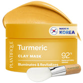PLANTIFIQUE front packaging showing turmeric clay mask and benefits