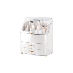 Plukers front view white vanity organizer showing clear drawers and tidy cosmetics for easy access
