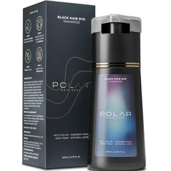POLAR HAIR CARE front bottle showing Jet Black shampoo packaging and quick color benefits