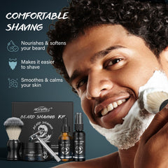 POP MODERN.C pre-shave oil close-up demonstrating smooth application and softer stubble