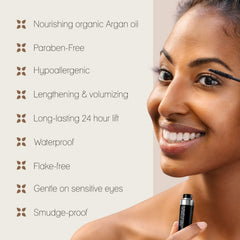 poppy austin mascara swatch texture on skin showing smooth, buildable black formula