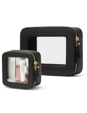 Popvibe front view of both clear makeup bags showing organized convenience