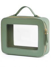 Popvibe front view of sage green Mahjong Tile bag showing clear panel and handle for quick access