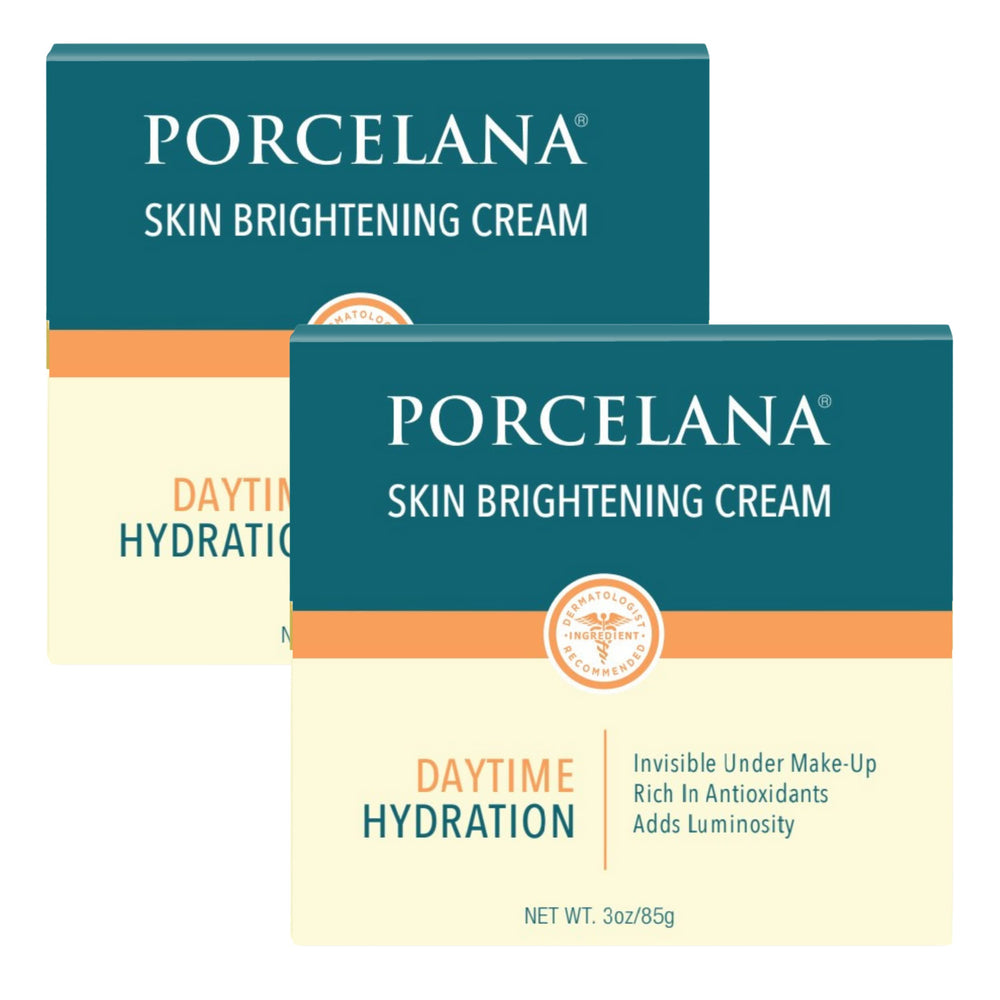porcelana front packaging showing two 3 oz daytime moisturizer bottles and clear branding for confidence