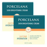 porcelana front packaging showing two 3 oz daytime moisturizer bottles and clear branding for confidence