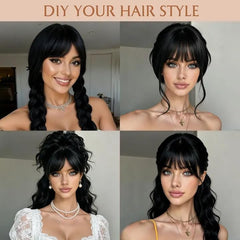 POUWENEY side profile illustrating natural drape and face-framing bangs for balance