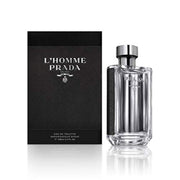 Prada L'Homme front bottle showing elegant packaging and brand appeal