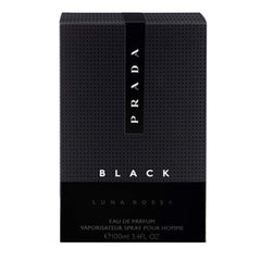 Prada Luna Rossa Black bottle with packaging highlighting premium presentation