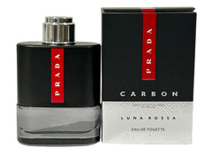Prada Luna Rossa Carbon mini front view showing sleek bottle and portability benefit