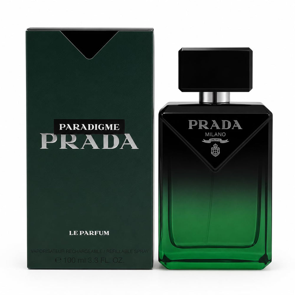 Prada Paradigme bottle front view showing elegant silhouette and brand appeal