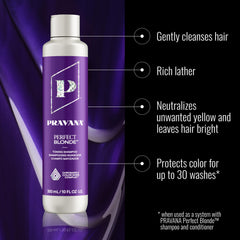 Pravana dispensing purple shampoo from pump, demonstrates easy application