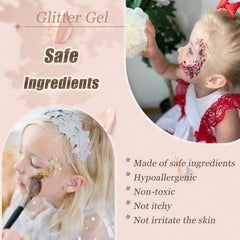 Prehot glitter applied on cheekbone creating defined stage-ready highlight