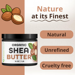 Premium Nature open jar top view revealing pure unscented shea butter ready to use