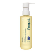Prequel bottle front view showing cleanser and pump, conveys clean packaging