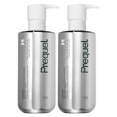 Prequel front packaging showing two pump bottles, clear hydration benefit